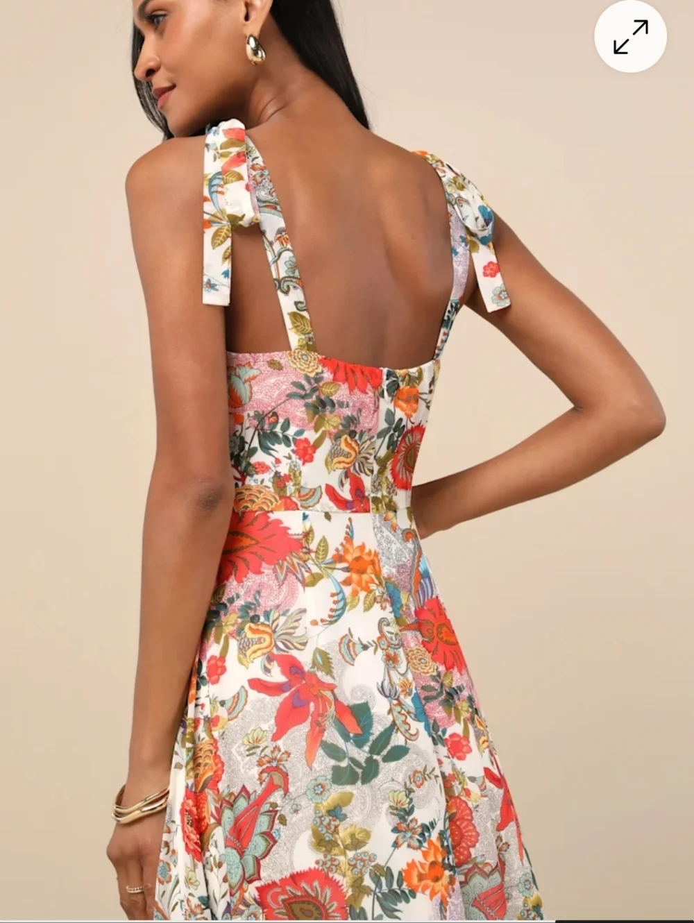 Lulus Blissful Ivory Floral Tie Strap A-line Midi Dress Size S - Picture 4 of 4